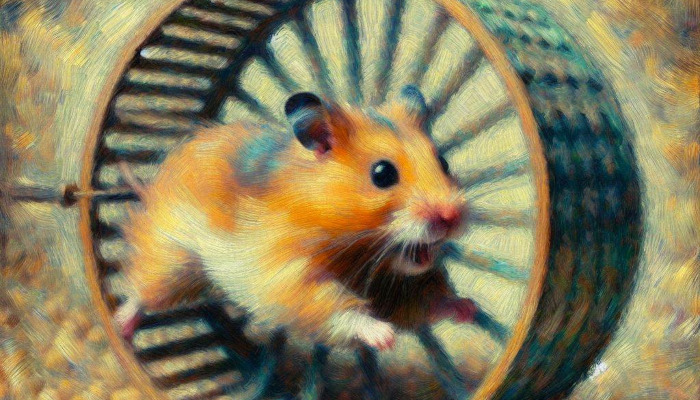 I've been feeling like a hamster in a wheel trying to close out January as best I can. Art created by Bing AI (I still can't draw something I like)