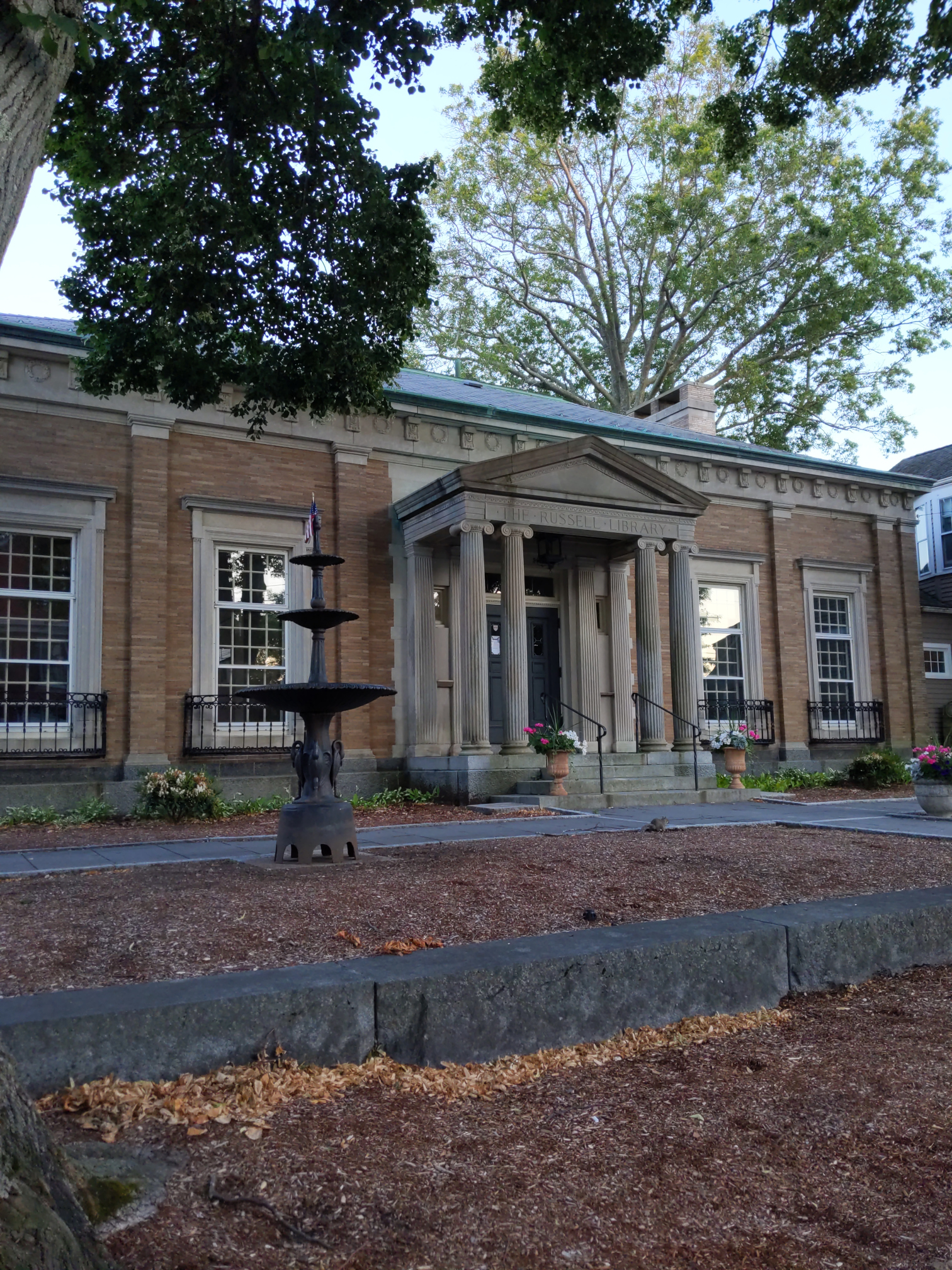 This is Russell Library in the Plymouth town center. The building has been around for about 100 years now.