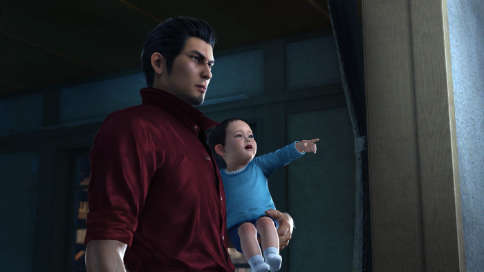 Kiryu with baby Haruto. We never see Kiryu do any real parenting until now, and it's a pretty good look for him.